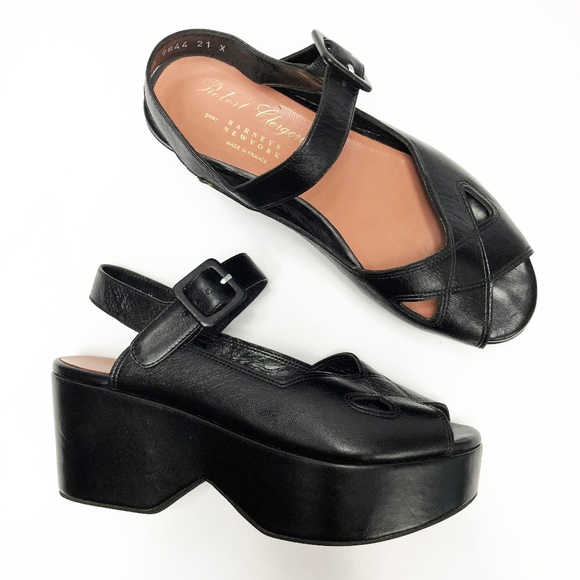 Robert Clergerie Shoes - Robert Clergerie Black Leather Platform Sandals